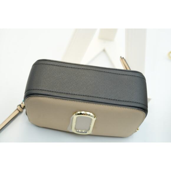 Beige Crossbody Camera Bag Gold Hardware Dual Zip with Wide Strap - Picture 5 of 10